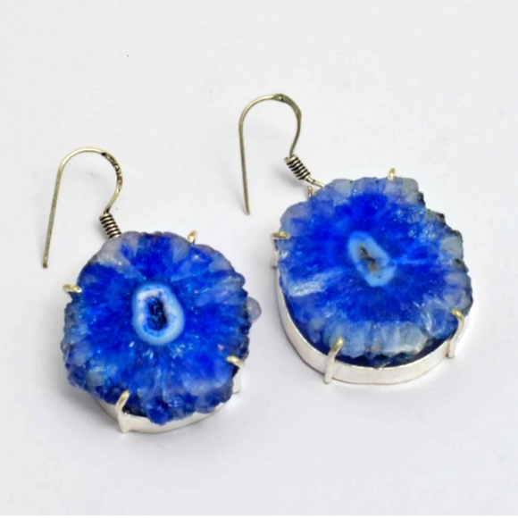 Jewelry - STERLING SILVER BLUE SOLAR AGATE GEMSTONE EARRINGS